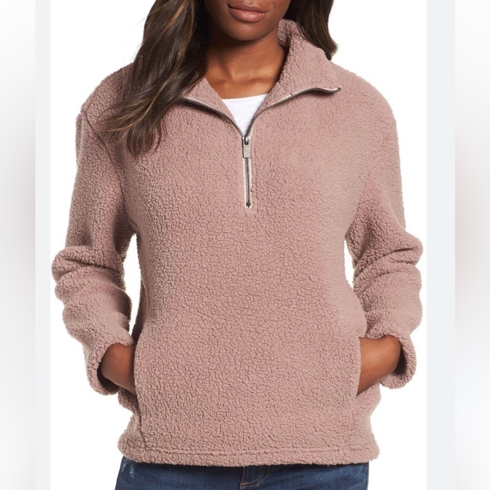 Marc New York Teddy Faux Shearling Fleece Quarter Zip Jacket in Rouge Sz Medium